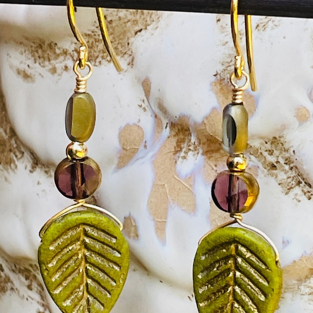 NEW Sage Fall Leaf Charm Earrings - Picture 3 of 7